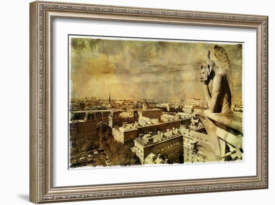 Old Notre Dame- View On Paris - Vintage Card-Maugli-l-Framed Art Print