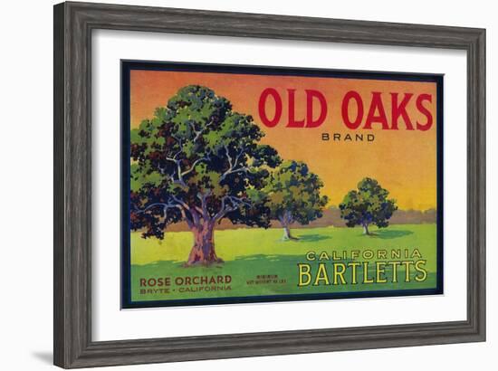 Old Oaks Pear Crate Label - Bryte, CA-Lantern Press-Framed Art Print