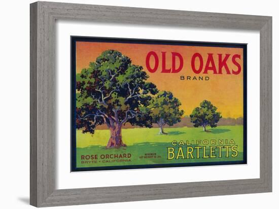 Old Oaks Pear Crate Label - Bryte, CA-Lantern Press-Framed Art Print