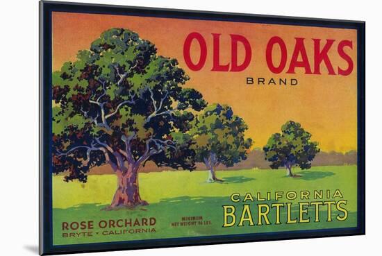 Old Oaks Pear Crate Label - Bryte, CA-Lantern Press-Mounted Art Print