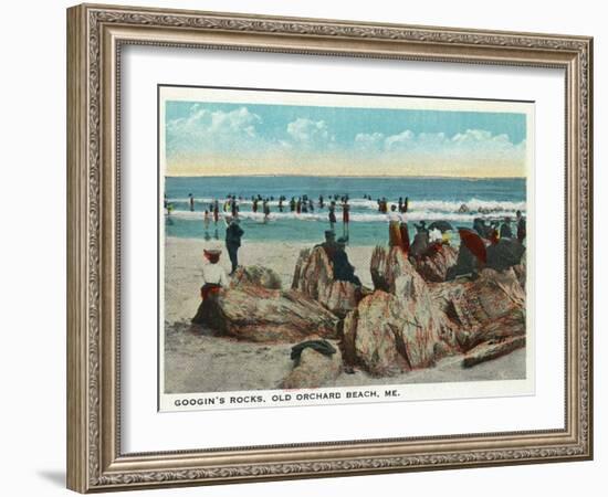 Old Orchard Beach, Maine - Googin's Rocks Scene-Lantern Press-Framed Art Print