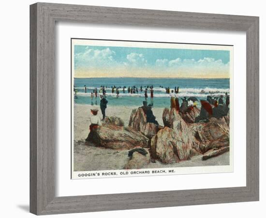 Old Orchard Beach, Maine - Googin's Rocks Scene-Lantern Press-Framed Art Print