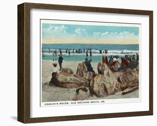 Old Orchard Beach, Maine - Googin's Rocks Scene-Lantern Press-Framed Art Print