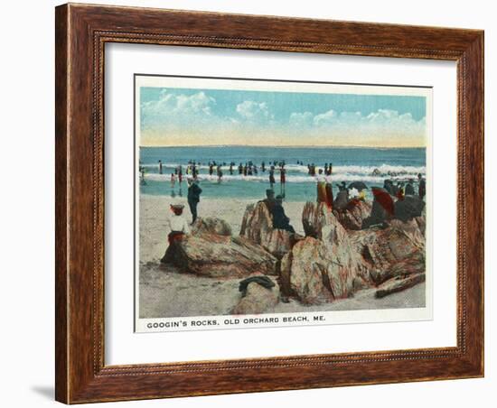 Old Orchard Beach, Maine - Googin's Rocks Scene-Lantern Press-Framed Art Print