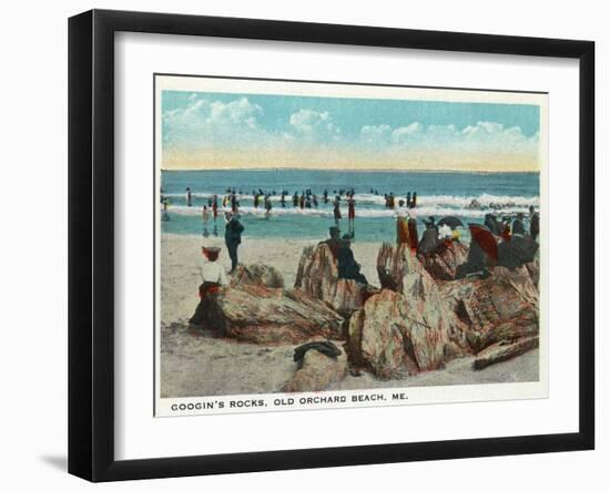 Old Orchard Beach, Maine - Googin's Rocks Scene-Lantern Press-Framed Art Print