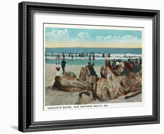 Old Orchard Beach, Maine - Googin's Rocks Scene-Lantern Press-Framed Art Print