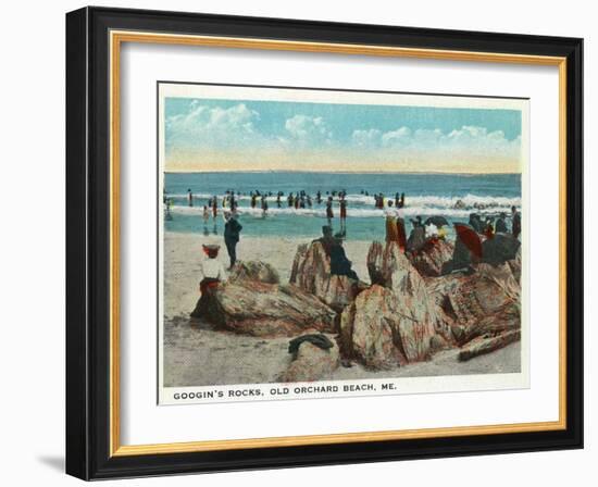 Old Orchard Beach, Maine - Googin's Rocks Scene-Lantern Press-Framed Art Print