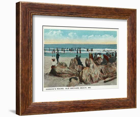 Old Orchard Beach, Maine - Googin's Rocks Scene-Lantern Press-Framed Art Print