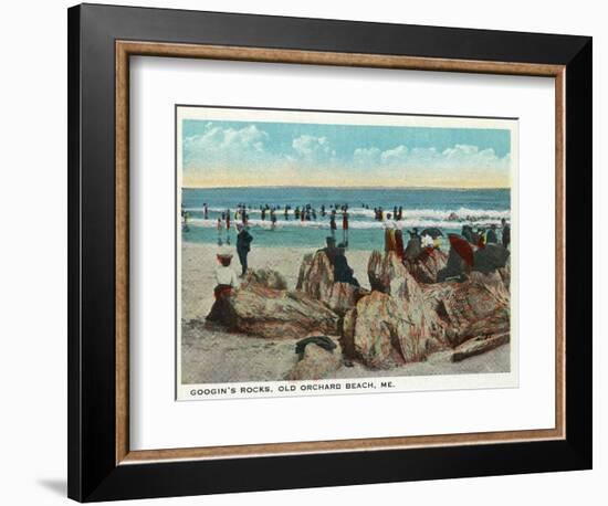 Old Orchard Beach, Maine - Googin's Rocks Scene-Lantern Press-Framed Art Print