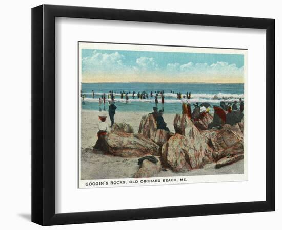 Old Orchard Beach, Maine - Googin's Rocks Scene-Lantern Press-Framed Art Print