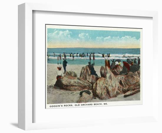 Old Orchard Beach, Maine - Googin's Rocks Scene-Lantern Press-Framed Art Print