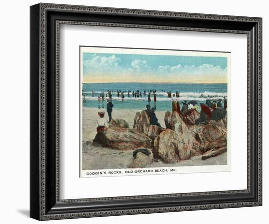 Old Orchard Beach, Maine - Googin's Rocks Scene-Lantern Press-Framed Art Print