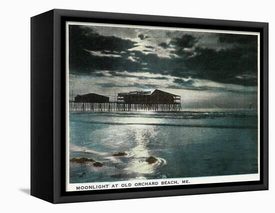 Old Orchard Beach, Maine - Moonlight Scene-Lantern Press-Framed Stretched Canvas