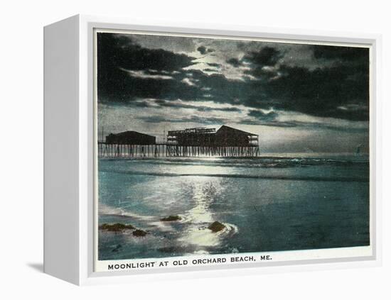 Old Orchard Beach, Maine - Moonlight Scene-Lantern Press-Framed Stretched Canvas