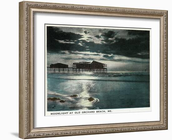 Old Orchard Beach, Maine - Moonlight Scene-Lantern Press-Framed Art Print