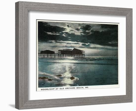 Old Orchard Beach, Maine - Moonlight Scene-Lantern Press-Framed Art Print