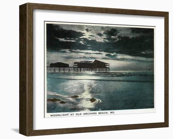 Old Orchard Beach, Maine - Moonlight Scene-Lantern Press-Framed Art Print