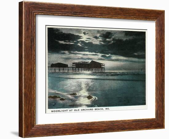 Old Orchard Beach, Maine - Moonlight Scene-Lantern Press-Framed Art Print