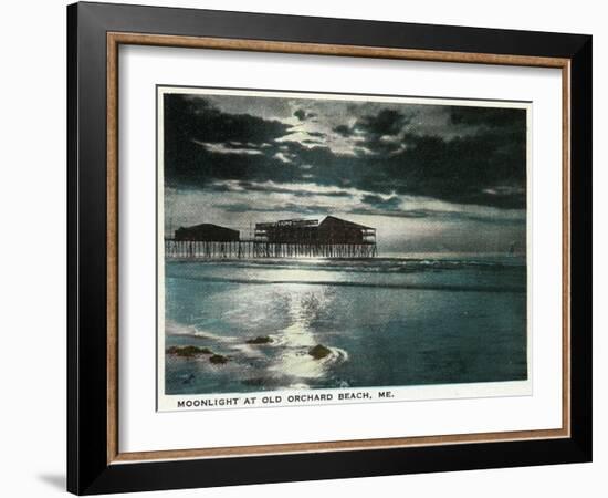 Old Orchard Beach, Maine - Moonlight Scene-Lantern Press-Framed Art Print