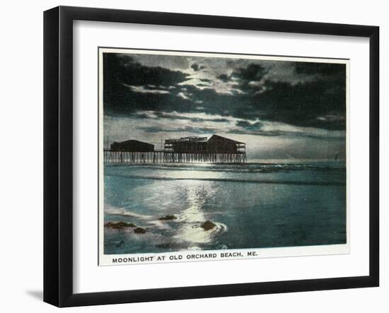 Old Orchard Beach, Maine - Moonlight Scene-Lantern Press-Framed Art Print