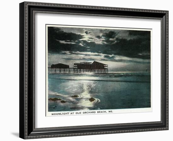 Old Orchard Beach, Maine - Moonlight Scene-Lantern Press-Framed Art Print