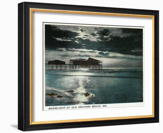 Old Orchard Beach, Maine - Moonlight Scene-Lantern Press-Framed Art Print