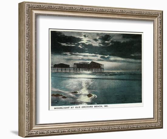 Old Orchard Beach, Maine - Moonlight Scene-Lantern Press-Framed Art Print