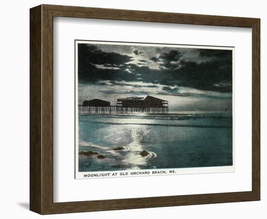 Old Orchard Beach, Maine - Moonlight Scene-Lantern Press-Framed Art Print