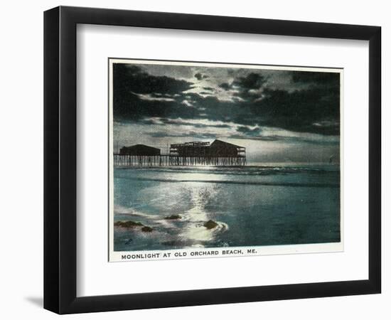 Old Orchard Beach, Maine - Moonlight Scene-Lantern Press-Framed Art Print