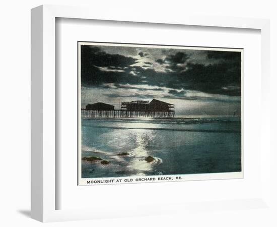 Old Orchard Beach, Maine - Moonlight Scene-Lantern Press-Framed Art Print