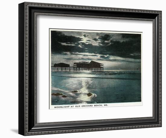 Old Orchard Beach, Maine - Moonlight Scene-Lantern Press-Framed Art Print