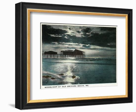 Old Orchard Beach, Maine - Moonlight Scene-Lantern Press-Framed Art Print