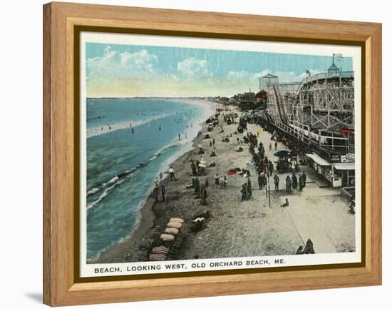 Old Orchard Beach, Maine - West View of Beach-Lantern Press-Framed Stretched Canvas