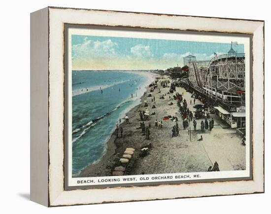 Old Orchard Beach, Maine - West View of Beach-Lantern Press-Framed Stretched Canvas