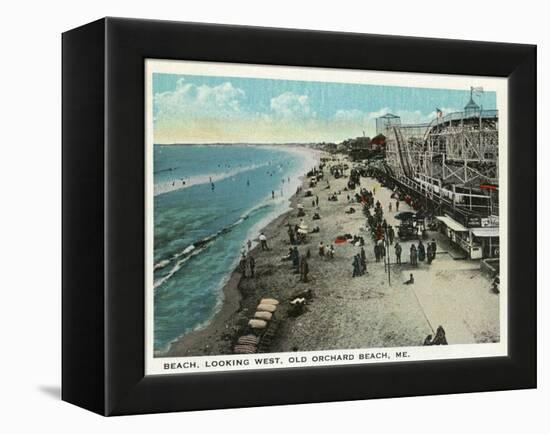 Old Orchard Beach, Maine - West View of Beach-Lantern Press-Framed Stretched Canvas