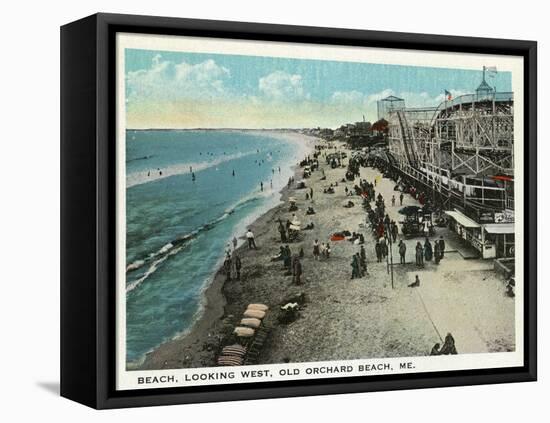 Old Orchard Beach, Maine - West View of Beach-Lantern Press-Framed Stretched Canvas