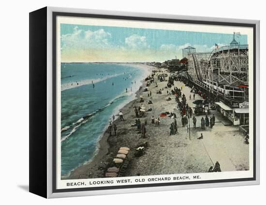 Old Orchard Beach, Maine - West View of Beach-Lantern Press-Framed Stretched Canvas