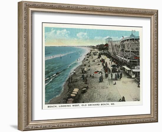 Old Orchard Beach, Maine - West View of Beach-Lantern Press-Framed Art Print