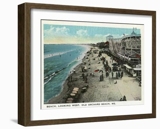Old Orchard Beach, Maine - West View of Beach-Lantern Press-Framed Art Print