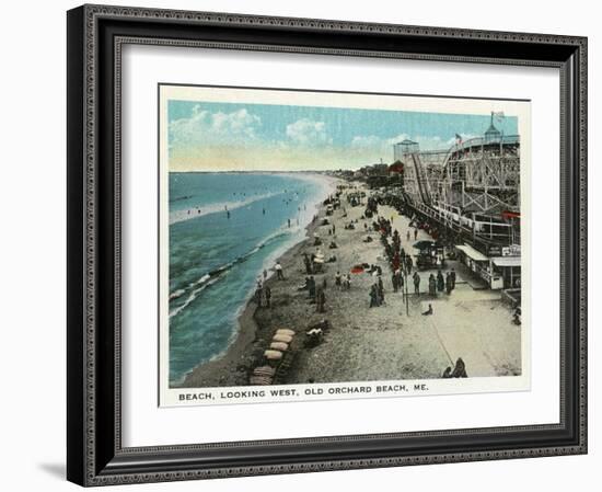 Old Orchard Beach, Maine - West View of Beach-Lantern Press-Framed Art Print