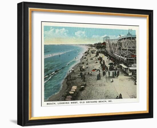 Old Orchard Beach, Maine - West View of Beach-Lantern Press-Framed Art Print