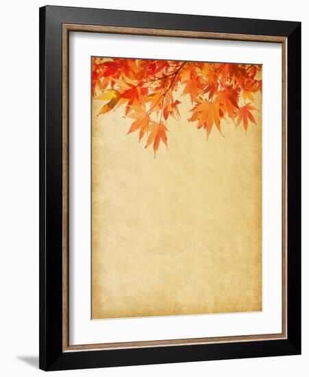 Old Paper with Autumn Leaves-A_nella-Framed Art Print