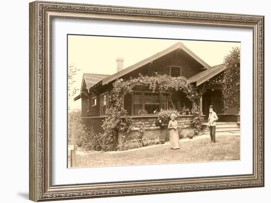 Old People with Craftsman House-null-Framed Art Print