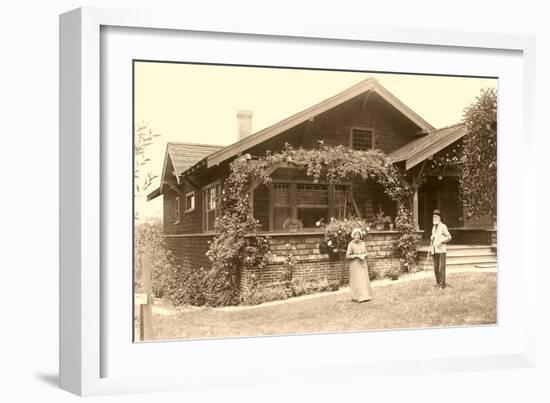 Old People with Craftsman House-null-Framed Art Print