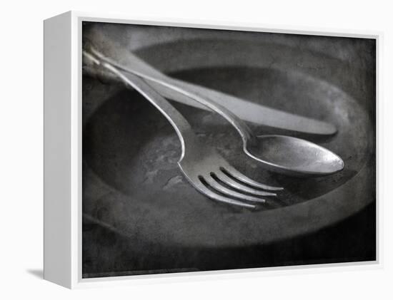 Old Pewter Flatware on an Old Pewter Plate-Steve Lupton-Framed Premier Image Canvas