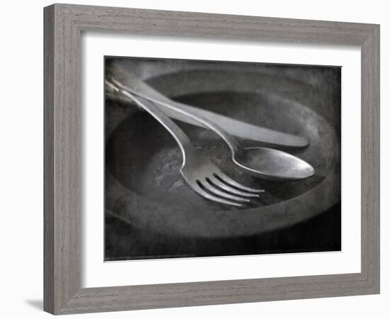 Old Pewter Flatware on an Old Pewter Plate-Steve Lupton-Framed Photographic Print