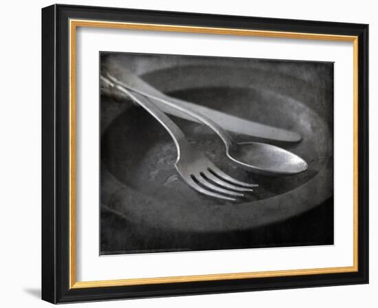 Old Pewter Flatware on an Old Pewter Plate-Steve Lupton-Framed Photographic Print