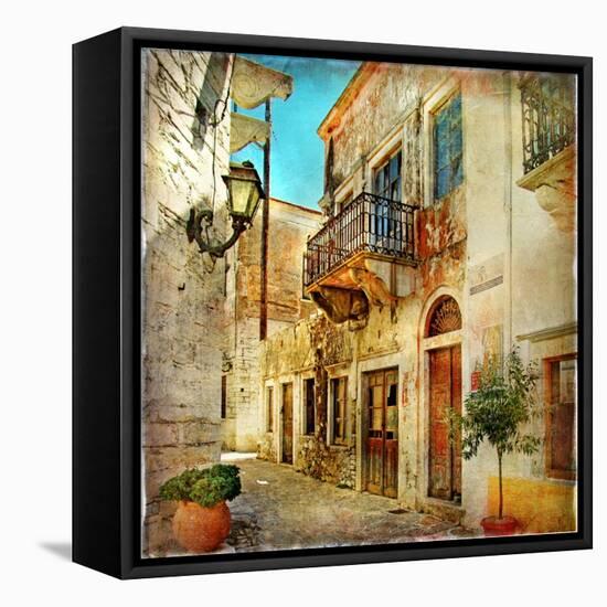 Old Pictorial Streets Of Greece - Artistic Picture-Maugli-l-Framed Stretched Canvas