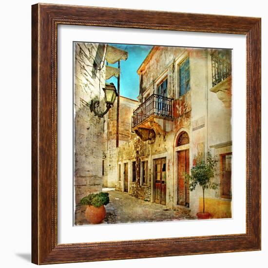 Old Pictorial Streets Of Greece - Artistic Picture-Maugli-l-Framed Premium Giclee Print