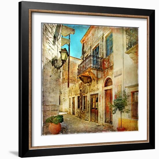 Old Pictorial Streets Of Greece - Artistic Picture-Maugli-l-Framed Premium Giclee Print